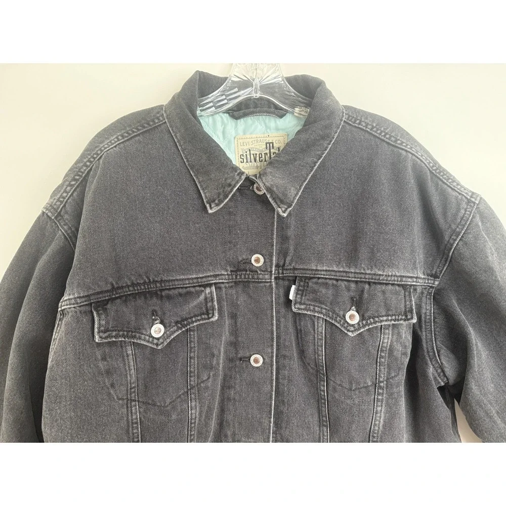 VTG 90s Levis SilverTab Mens Loose Fit Denim Trucker Jacket Washed Black XL